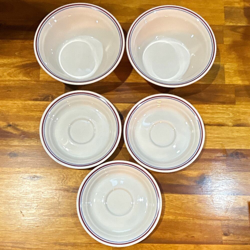 Corelle Abundance Lot of 5 - (2) Soup Cereal Bowls & (3) Saucer Plates Blue Red
